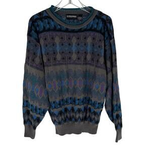 Vintage 90s Expressions International Knit Geometric Sweater Multi Men’s Size L